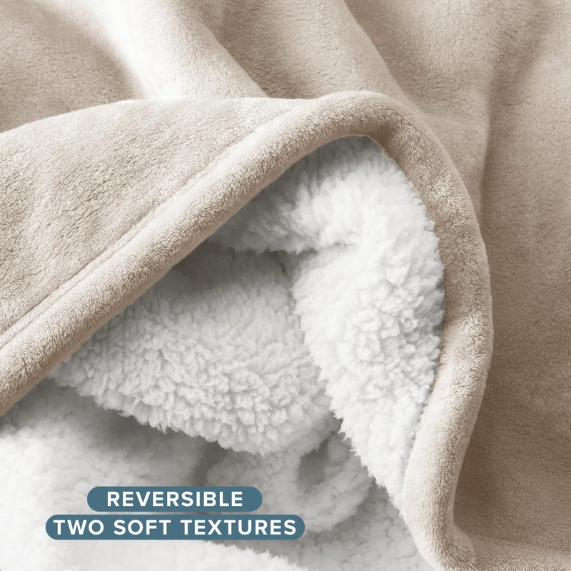Bare Home Sherpa Fleece Blanket - King Size - Blanket for Bed, Sofa, and Couch - Warm & Lightweight - Fluffy & Soft - Reversible (King, Oyster) - Image 3